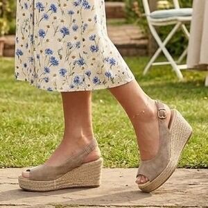 Cordani Beige Suede Leather Open Toe Adjustable Strap Espadrille Wedge Heel 39 8